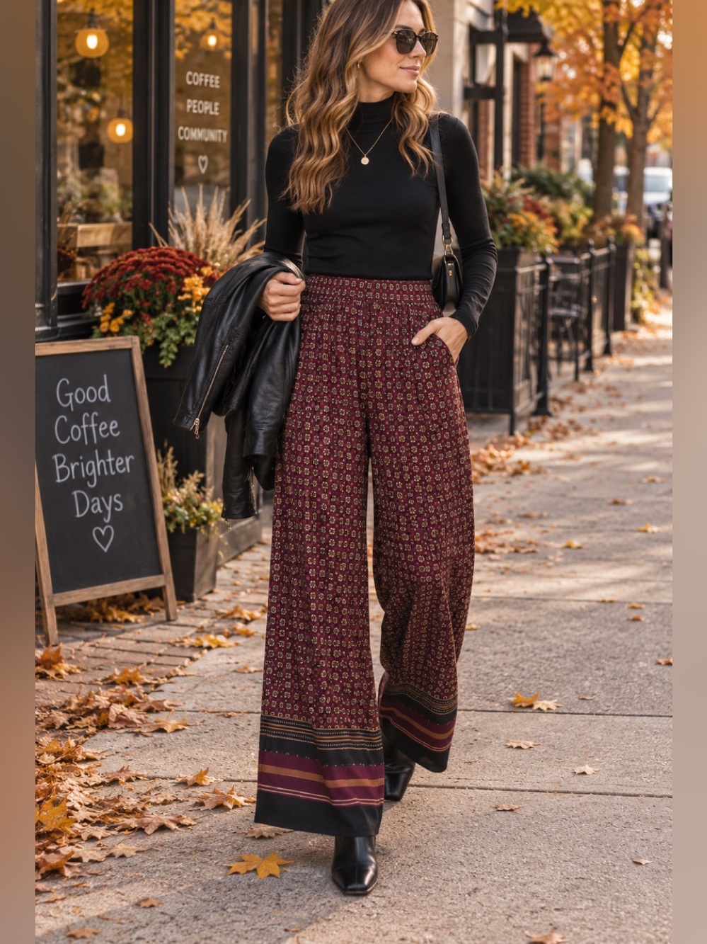 Reitmans Tall Wide Leg Palazzo Pants Women’s 12 Tall Burgundy Print